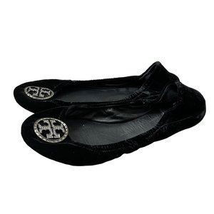 Tory Burch Black Violet Velvet Crystal Embellished Ballet Flats Womens Size 8.5
